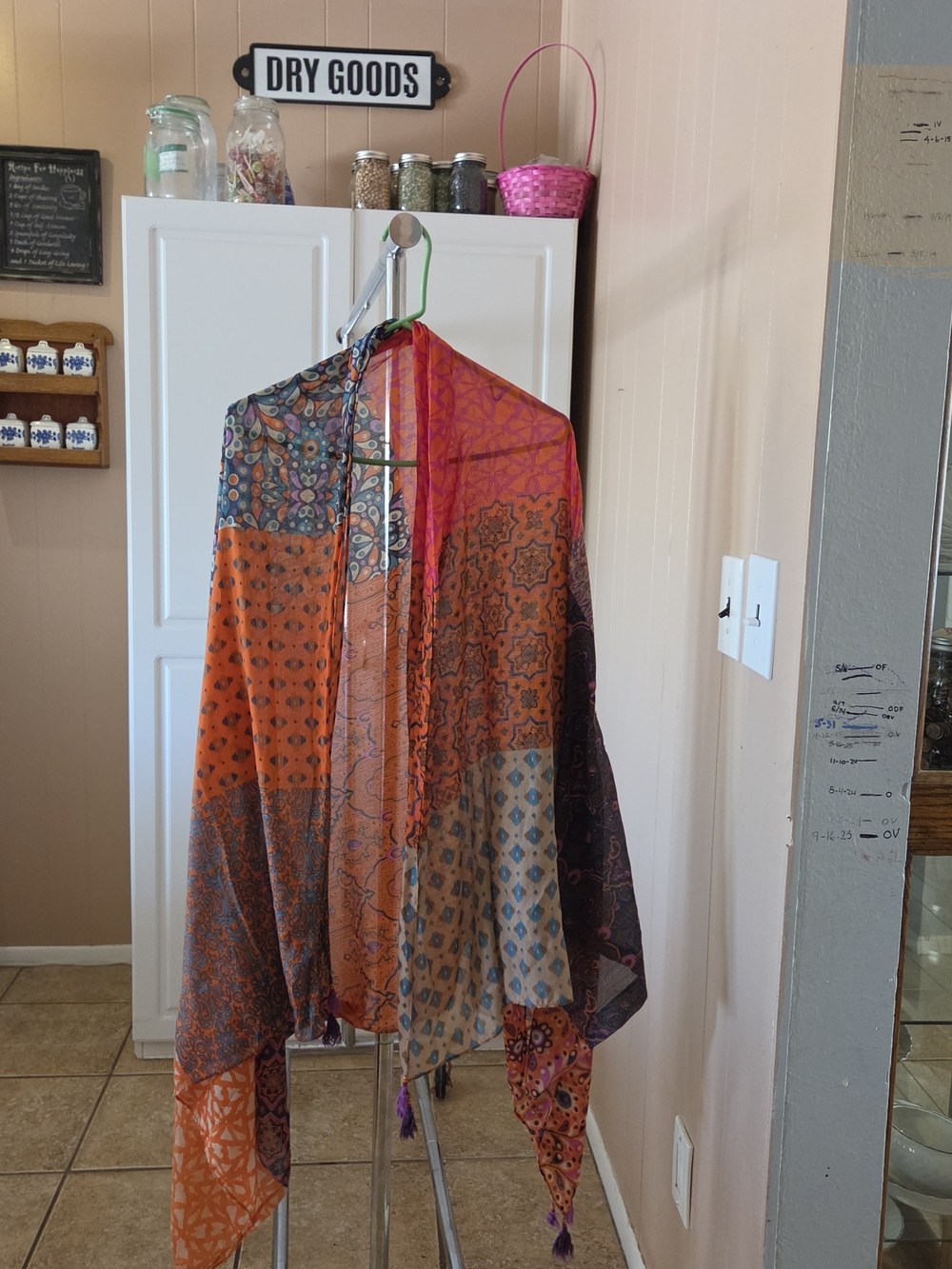 Boho Patchwork Sheer Scarf - Orange & Pink